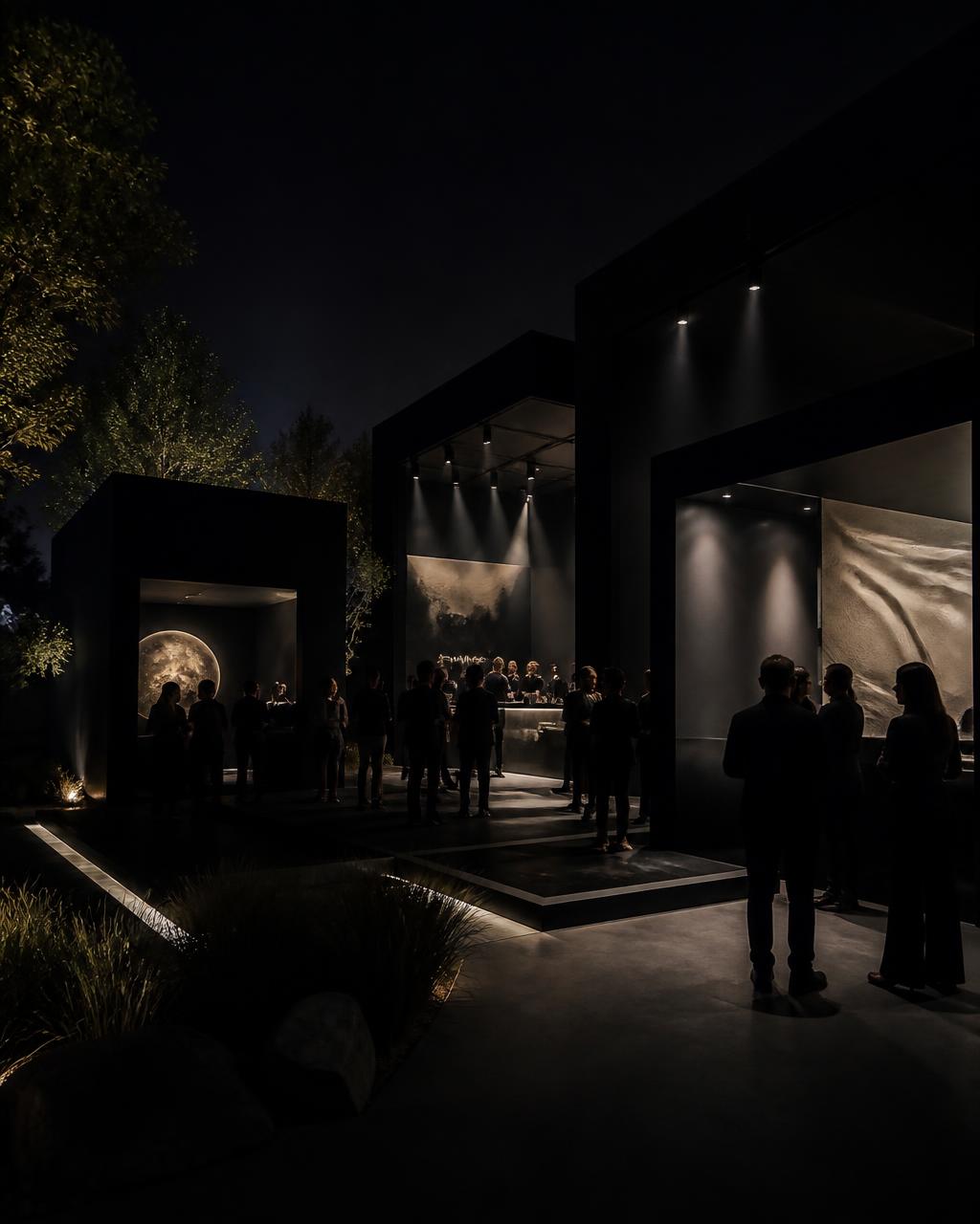 Branded event activation build-out at night